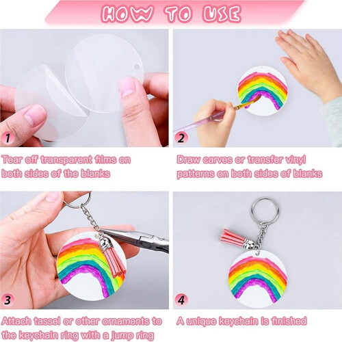 Acrylic Keychain Blanks Set,Clear Circle Acrylic Blank Bulk Tassels for DIY Keychain Earring and  Project