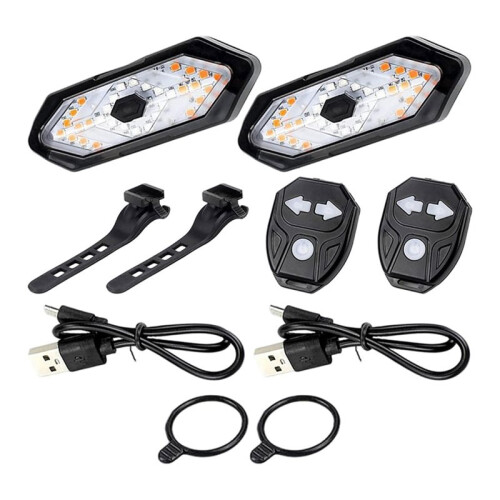 2 Stück Fahrradrücklichter mit Blinkern, Kabellose Fernbedienung, Blinker für Elektroroller, USB-Aufladbar, Wasserdicht