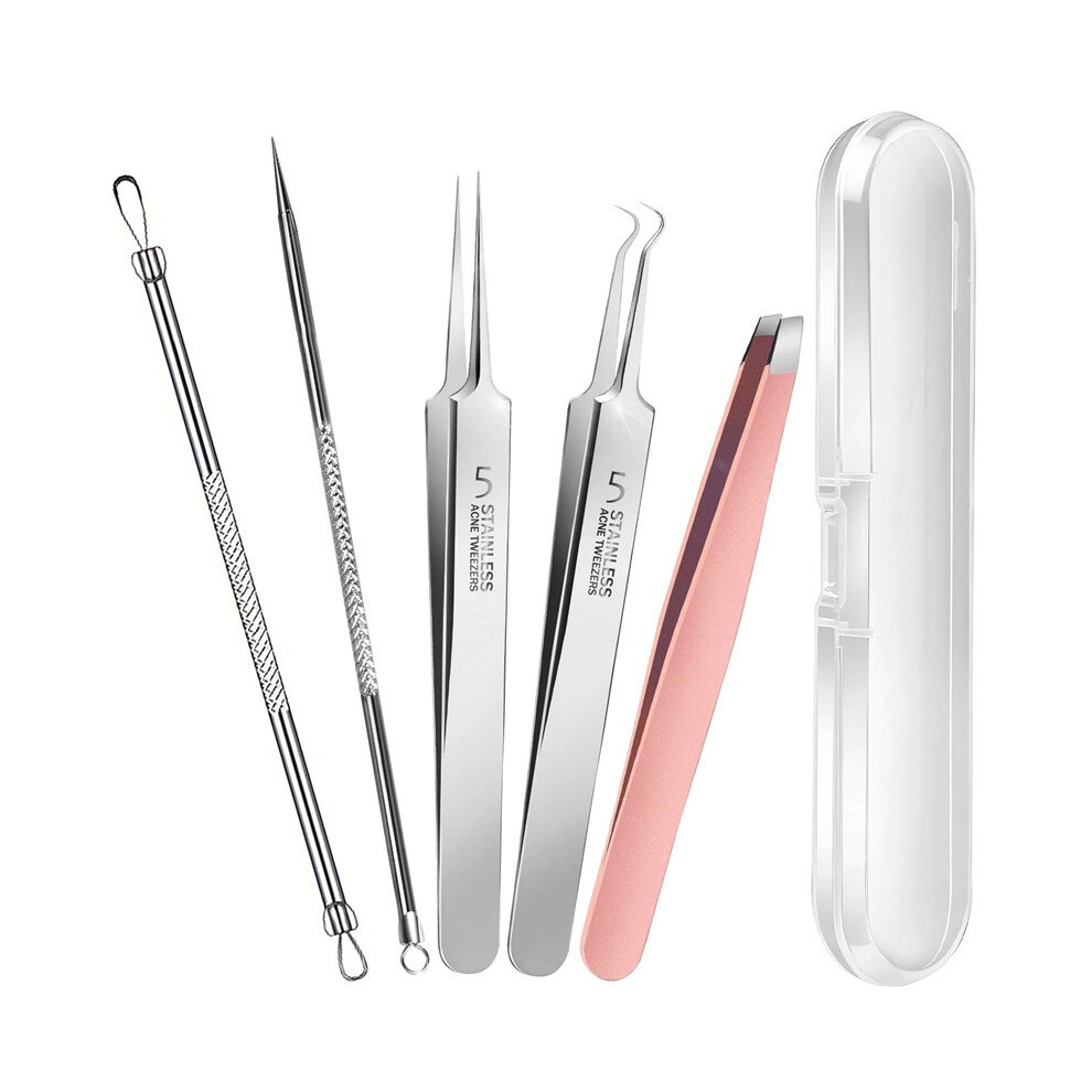 Stoyotu (5Pcs) 1/5Pcs Teenitor Pimple Popper Tool Kit And Blackhead Remover Tools, Ingrown Hair Tweezers, Professional Blackhead Extractor