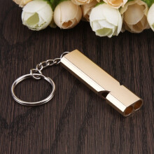 (Gold) Flat Double Tube Survival Whistle Dual Frequency Aluminum Alloy Outdoor Emergency Safety Whistle Camping Rescue Signal Tool