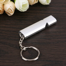 (Silver) Flat Double Tube Survival Whistle Dual Frequency Aluminum Alloy Outdoor Emergency Safety Whistle Camping Rescue Signal Tool
