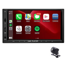 Estéreo Automotivo Double Din de 7 Polegadas com Android Auto Carplay Sem Fio, Rádio Automotivo com FM Mirror Link, Câmera de Ré