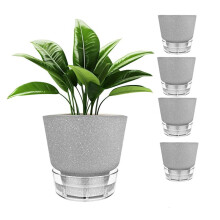 6 Inch Self Watering Plant Pot with Visual Reservoir and Drainage Hole, Planting Pot for Indoor Outdoor 5pack Grey