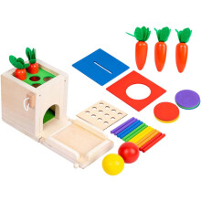 Puinen kolikkolaatikko koulutus Montessorin käden ja silmän koordinaation kehittämiseen.