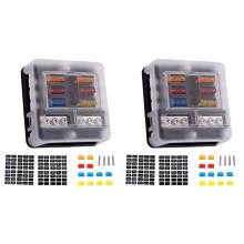 2Set 6-Way Waterproof Fuse Block with LED Indicator 12 Circuits Negative Marine Fuse Box for 12/24V Car Boat RV Truck