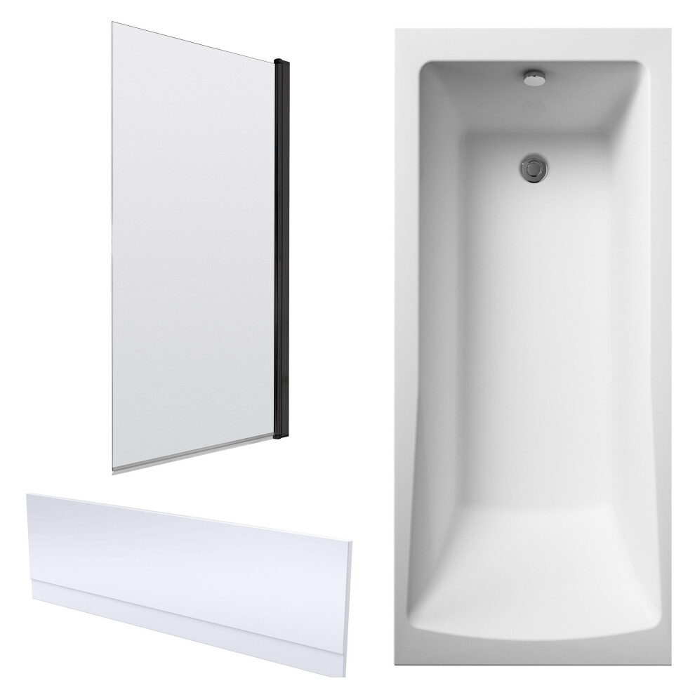 Balterley Square Single Ended 1700X700 Bath With Front Panel & Screen Black