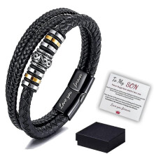 Voor mijn zoon - Ik hou voor altijd van je, leren armband, gevlochten leren armband voor heren