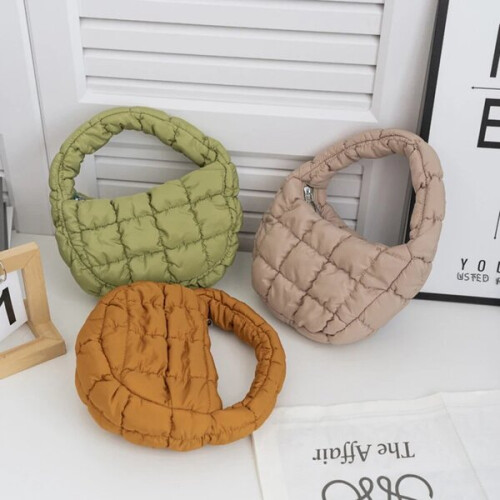 Modische Mini-Puffertasche, gesteppt, rund, Handyhülle E