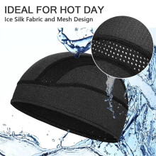 (Navy, One Size) Summer Thin Breathable Mesh Beanie Skull Cap Sweat Absorbent Hat Under Helmet Liner Anti-UV Quick Dry Sports Moto Cycling Hat