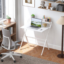 (White) HOMCOM 81.5 cm Folding Computer Desk for Small Spaces Bedroom