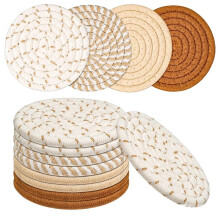 8pcs Cotton Woven Coasters for Drinks, Absorbent Coasters Set, 7 Inch Diameter, Cup Coasters for Tabletops,Coffee Tables