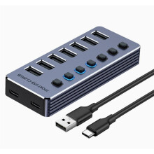 Hub USB 3.0 com 7 Portas Divisor com Interruptor OFF/ Adaptador de Energia Extensor de Portas USB para Laptop, Celular e Tablets