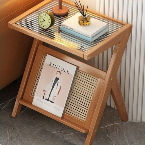 Table multifonctionnelle moderne avec plateau en verre.