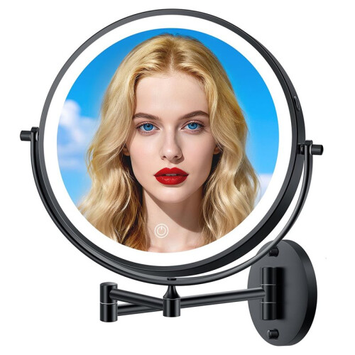 Wall Mounted Lighted Makeup Mirror, Rechargeable Double-Sided Magnifying Mirror with 3 Color LED, 360 Rotation 1