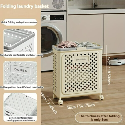 1 pc. Large Folding Laundry Trolley - Ceramic White