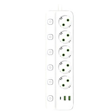 EU Plug Electrical Socket 5 AC Outlets 2 USB 1 Type C Socket Adapter 2M Power Strip Safety and Fire Prevention