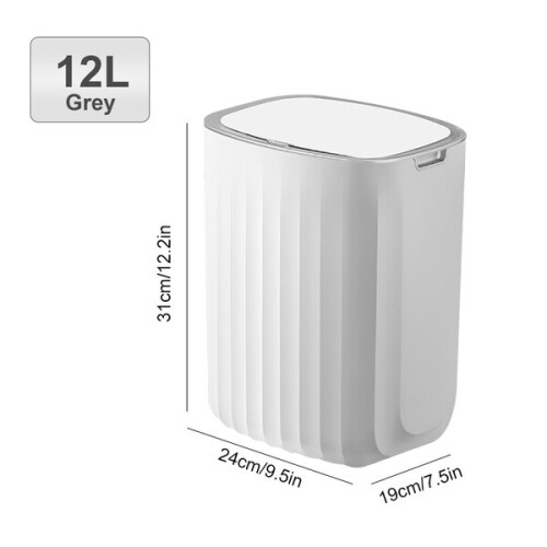 (12L Gray) Large Capacity Smart Trash Can for Kitchen Bathroom