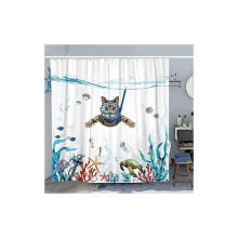 Shower curtain 180 x 180 cm diving cats ocean printed in water