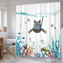 Shower curtain 180 x 200 cm diving cats ocean printed in water