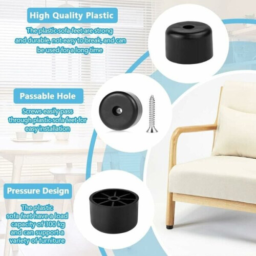 Piedini per mobili in plastica nera, 12 pezzi, altezza 25 mm, rotondi