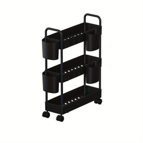 Carrello multiuso stretto a tre ripiani con ruote.