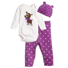 (12-18 Months, Purple) Newborn Toddler Baby Boy Girl Animal Print Outfit Romper + Pants + Hat Set Casual Clothes