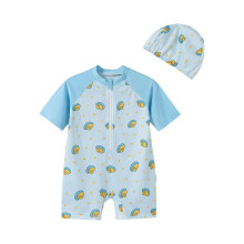 (100cm, Blue) Breathable Baby Swimwear Set with Swim Hat Fast Drying Short Sleeve Zipper Bathing Suit Sun Blocking Design Blue 100-120