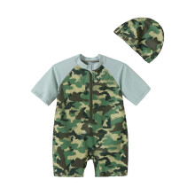 (120cm, Green) Breathable Baby Swimwear Set with Swim Hat Fast Drying Short Sleeve Zipper Bathing Suit Sun Blocking Design Blue 100-120
