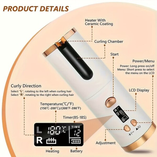 Automatic cordless hair curling device for gifts. 2