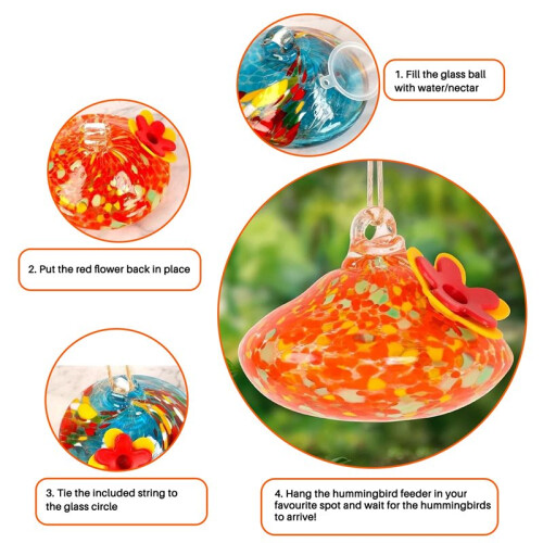4Pcs Blown Glass  Feeder for Outdoors Hanging, Ant & Bee Resistants W