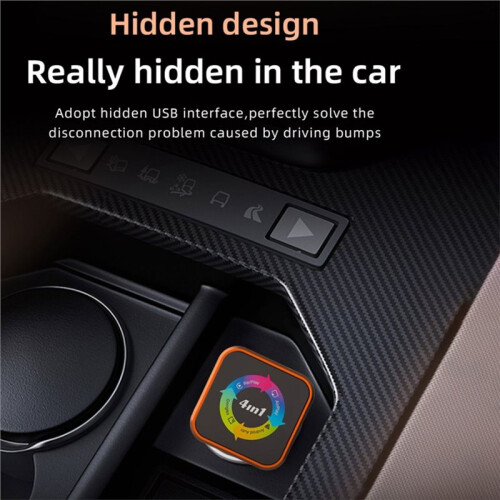 Caixa Inteligente 4 em 1 com CarPlay Sem Fio e IA, Compatível com CarPlay/Mirrorcast, Android Auto e AirPlay, com Dongle USB para Sistemas 2