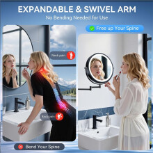 Wall Mounted Lighted Makeup Mirror, Rechargeable Double-Sided Magnifying Mirror with 3 Color LED, 360 Rotation