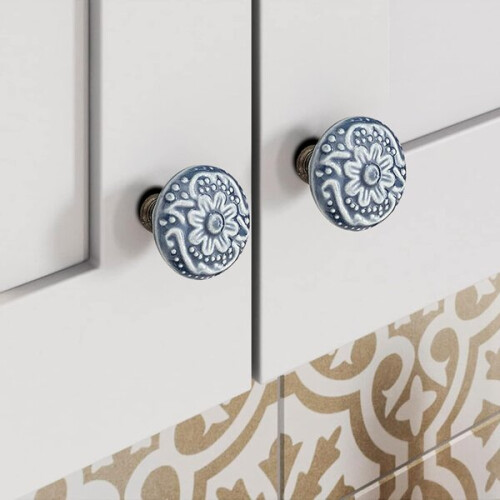Poignées de meuble gris-bleu, poignées de commode en céramique, décoratives 2