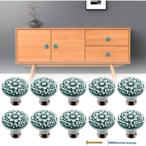Poignées de meuble vertes en céramique, poignées de commode décoratives 1