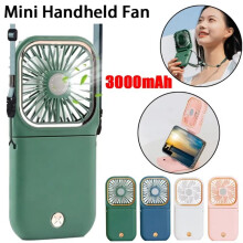 Handheld Fan Folding USB Electric Fan with Phone Bracket Function 3000mAh Power Bank Hanging Neck Fan