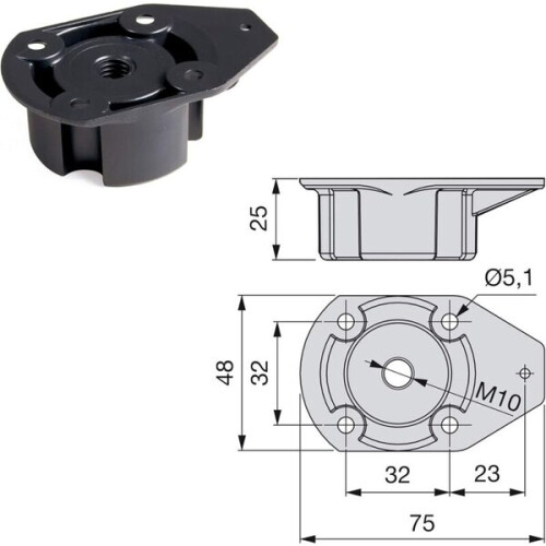 Black, 95 mm 4-piece adjustable feet set with kitchen/bathroom 2
