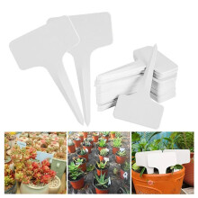100 Pièces D'Étiquettes de Plantes en Plastique Blanc en Forme de T Marqueurs Étiquettes de Jardin Pépinière Pots de Plateau de Semis Décoration