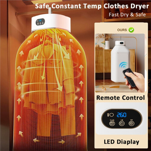 Sèche-Linge Portable Électrique Pliable avec Télécommande et Prise Américaine B 1