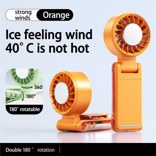 Portable Handheld Cooling Fan Semiconductor Ice Cold  Fan Rechargeable 3000mAh Foldable Digital Display Orange 1