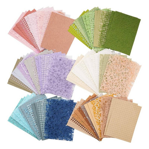 192 Sheets Textured Scrapbook Paper and Mesh Fabric Assorted Set,6 Pack Mixed Special Paper for Scrapbooking Planner 1