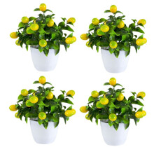 4pcs Artificial Lemon Plants Fake Fruit Potted Plant Fake Lemons Tree with Small Pot Fake Plant for Indoor Outdoor