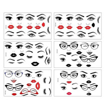 Adesivos de Rosto para Artesanato, Transferência UV, Adesivos para Rosto, Olhos, Lábios, Boca, Sobrancelhas, Nariz, Decalques, 6 Folhas