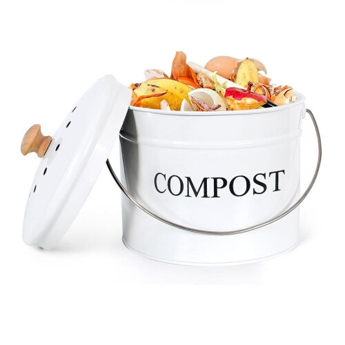 Kitchen Compost Bin for Kitchen Countertop, 1Gallon Compost Bucket for Kitchen with Lid, Home  White