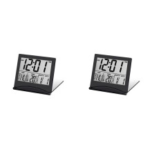 2X Electronic Folding LCD Digital Alarm Clock Desktop Temperature Hygrometer Clock Black