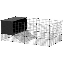 Recinto para animales pequeños, jaula modular para conejos con 31 paneles y nichos elevados, fabricada en acero.
