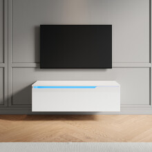 (High Gloss White, 100cm) Elegant High Gloss TV Stand Cabinet With LED Lights