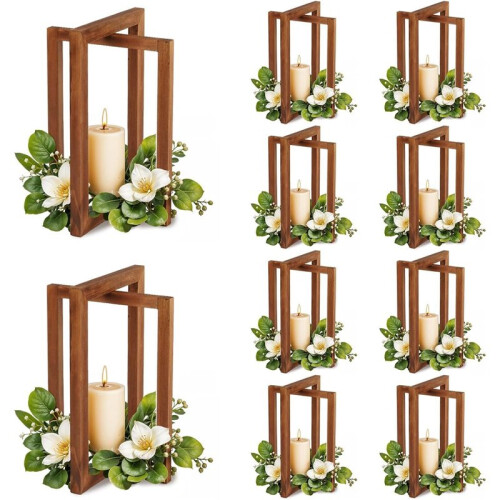 10Pcs Rustic Wood Lantern Centerpieces, Foldable Wedding Table Decorations
