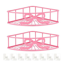 2 Pack Corner Shower Shelves, No Drilling Wall Mount Organizer with 8 Adhesive Hooks