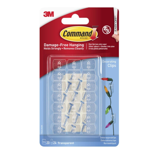 Command Decorating Clips Pack of 20 Mini Hooks and 24 Small Strips Transpar