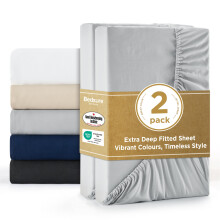 Bedsure Single Fitted Sheet Deep 2 Pack Bed Sheets Extra Deep Pocket 16 in